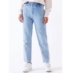 Blue Paperbag Waist Mom Jeans